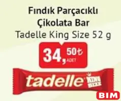 TADELLE KİNG SİZE FINDIK PARÇACIKLI ÇİKOLATA BAR 52 G